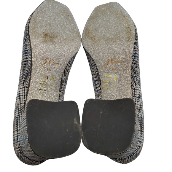 J Crew Celia Pumps Jeweled Glen Plaid Block Heel Plaid Rhinestone Pearl 9.5 - Picture 11 of 13